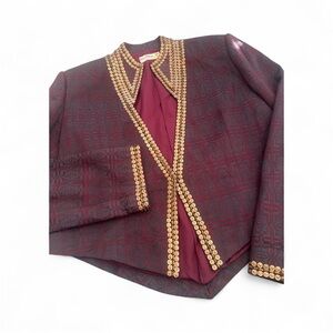 Vintage Sequined burgundy jacquard bolero cropped blazer Indonesian